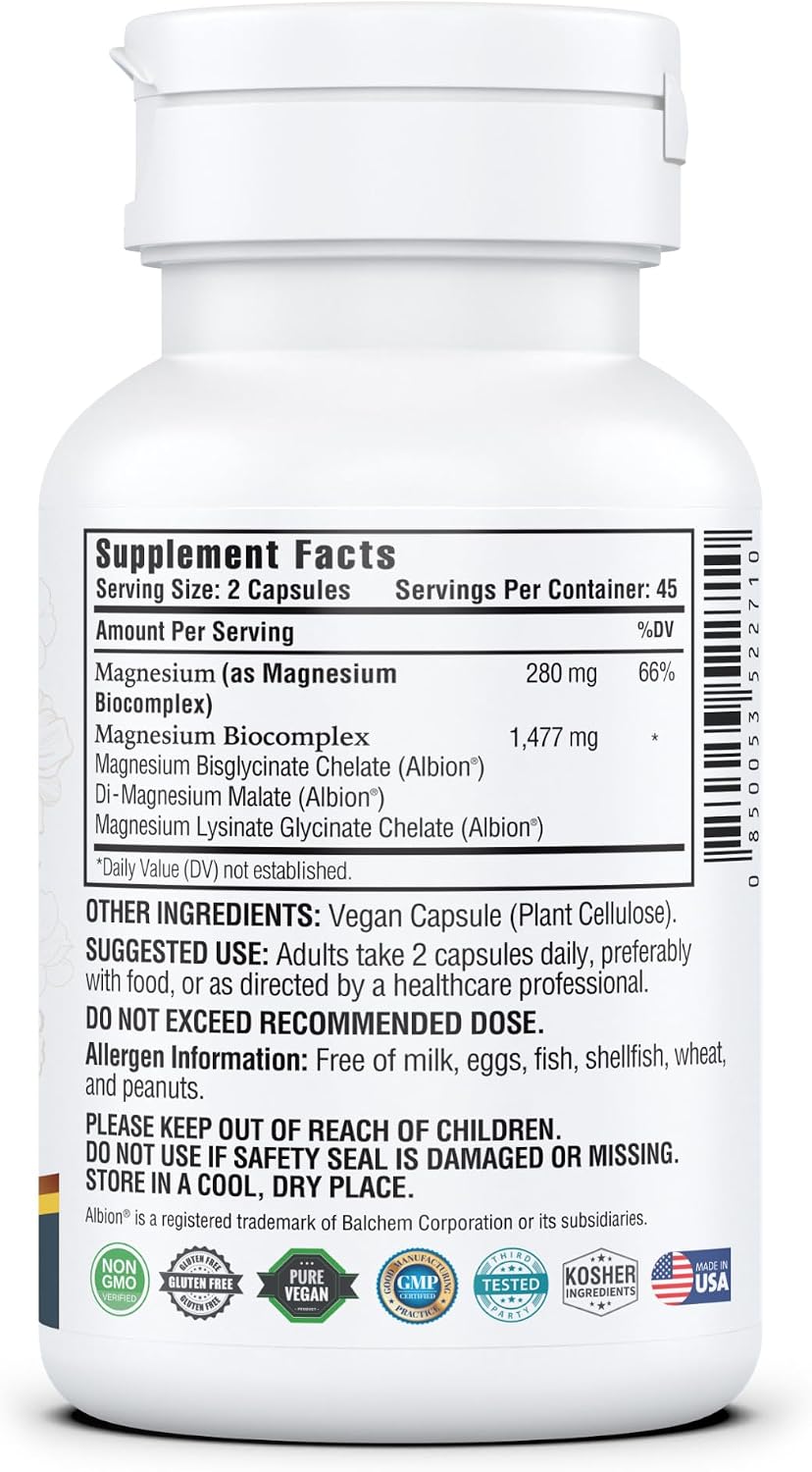 Kappa Nutrition® Magnesium for Menopause | Menopause & Hormonal Support for Women 40+ | Albion® Magnesium Biocomplex | Supports Calm, Sleep & Muscle Relaxation | Vegan | 90 Capsules (45 Servings)