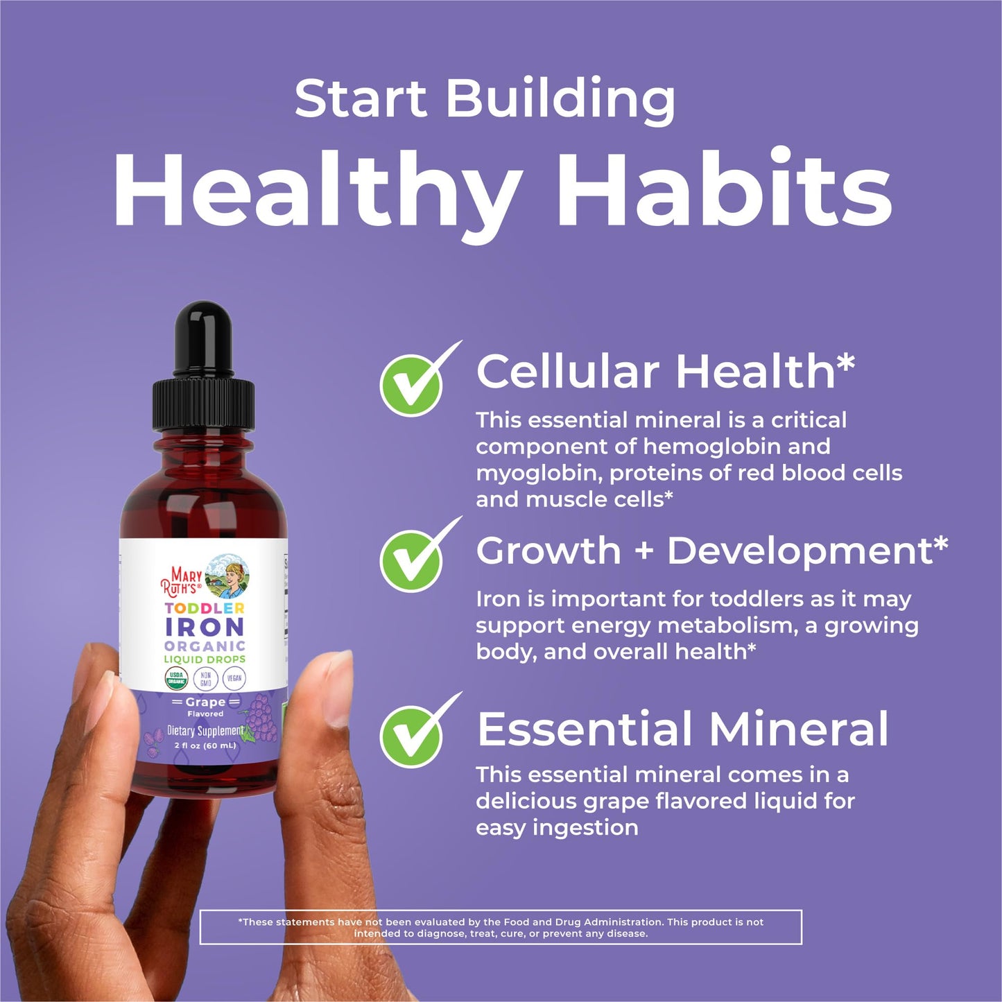 MaryRuth's Iron Supplement for Toddlers | Liquid Iron Supplement for Children Ages 1-3 | Iron Supplement for Iron Deficiency | Ferrochel | Sugar Free | Vegan | Non-GMO | Gluten Free | 2 Fl Oz