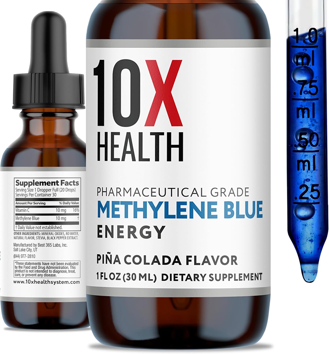 10X Health Methylene Blue Drops - 30ml Drops | Focus Support Supplement: With Black Pepper Extract, Energy Support, Vegan, Non-GMO, 30ml