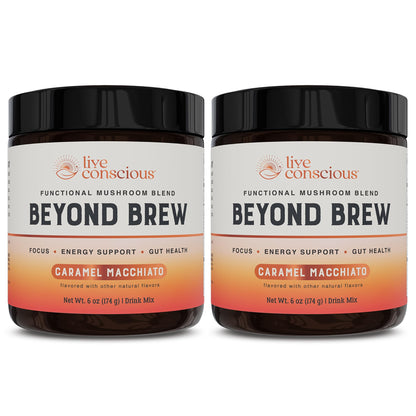 Live Conscious Beyond Brew - Coffee Alternative - Low Caffeine - Mushroom Complex w/Lion’s Mane, Reishi, Cordyceps & Chaga for Sustained Focus, Energy & Immunity - w/Prebiotics & Probiotics - 30