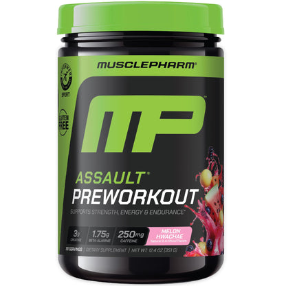 MusclePharm Assault Pre Workout Powder for Men & Women – Energy & Strength Boost Pre-Workout Supplements with Beta Alanine, Caffeine, Creatine & Betaine Anhydrous – 30 Servings, Fruit Punch Flavor