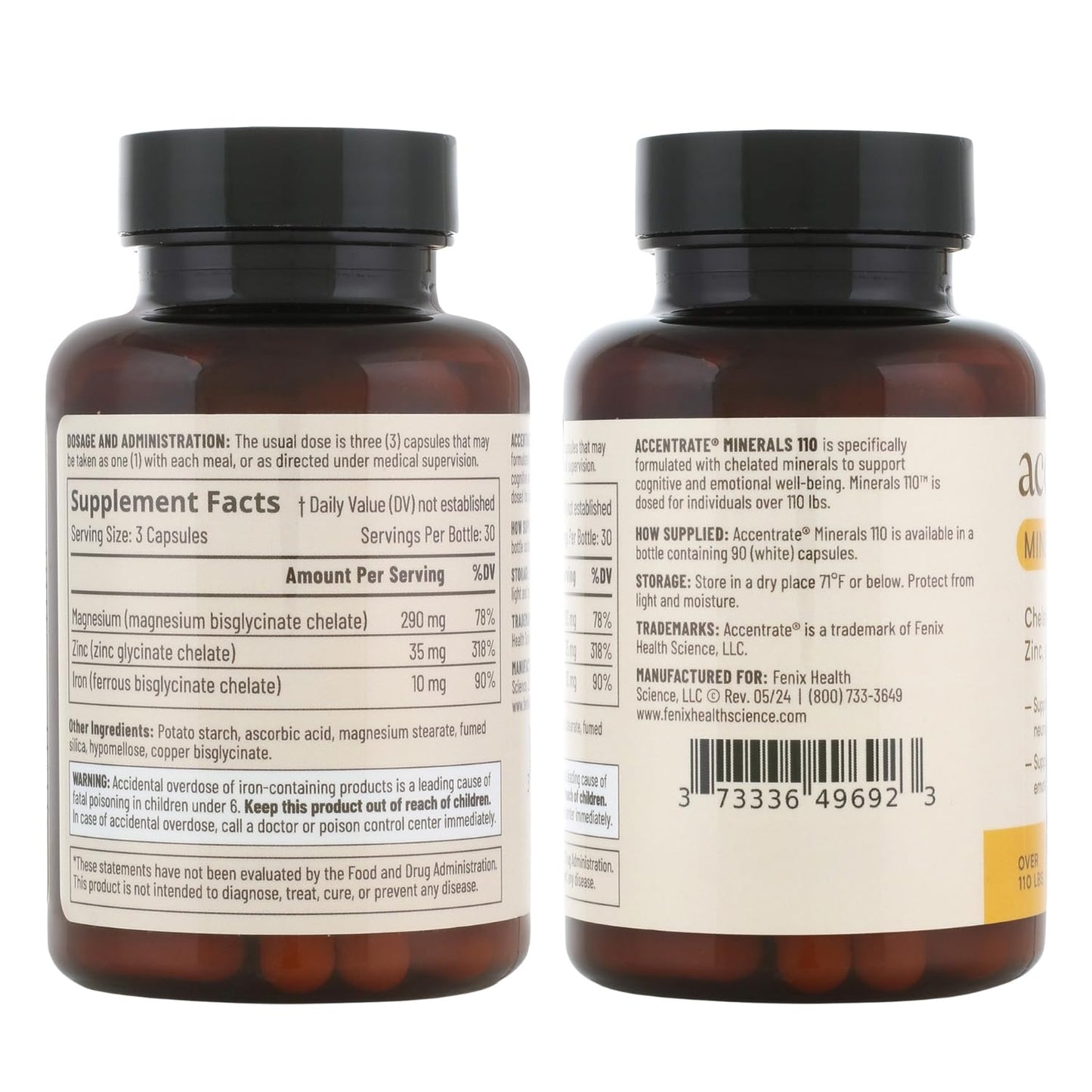 Accentrate Minerals - Magnesium Supplement for Kids – Chelated Magnesium Zinc Iron (Mg Zn Fe) – Mental Wellness Mineral Supplement for Focus, Mood & Brain Support – Bioavailable – 60 Capsules