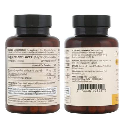 Accentrate Minerals - Magnesium Supplement for Kids – Chelated Magnesium Zinc Iron (Mg Zn Fe) – Mental Wellness Mineral Supplement for Focus, Mood & Brain Support – Bioavailable – 60 Capsules