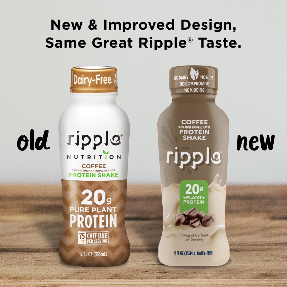 Ripple Vegan Protein Shake | Coffee Flavor | 75mg of Caffeine | 20g Nutritious Plant Based
