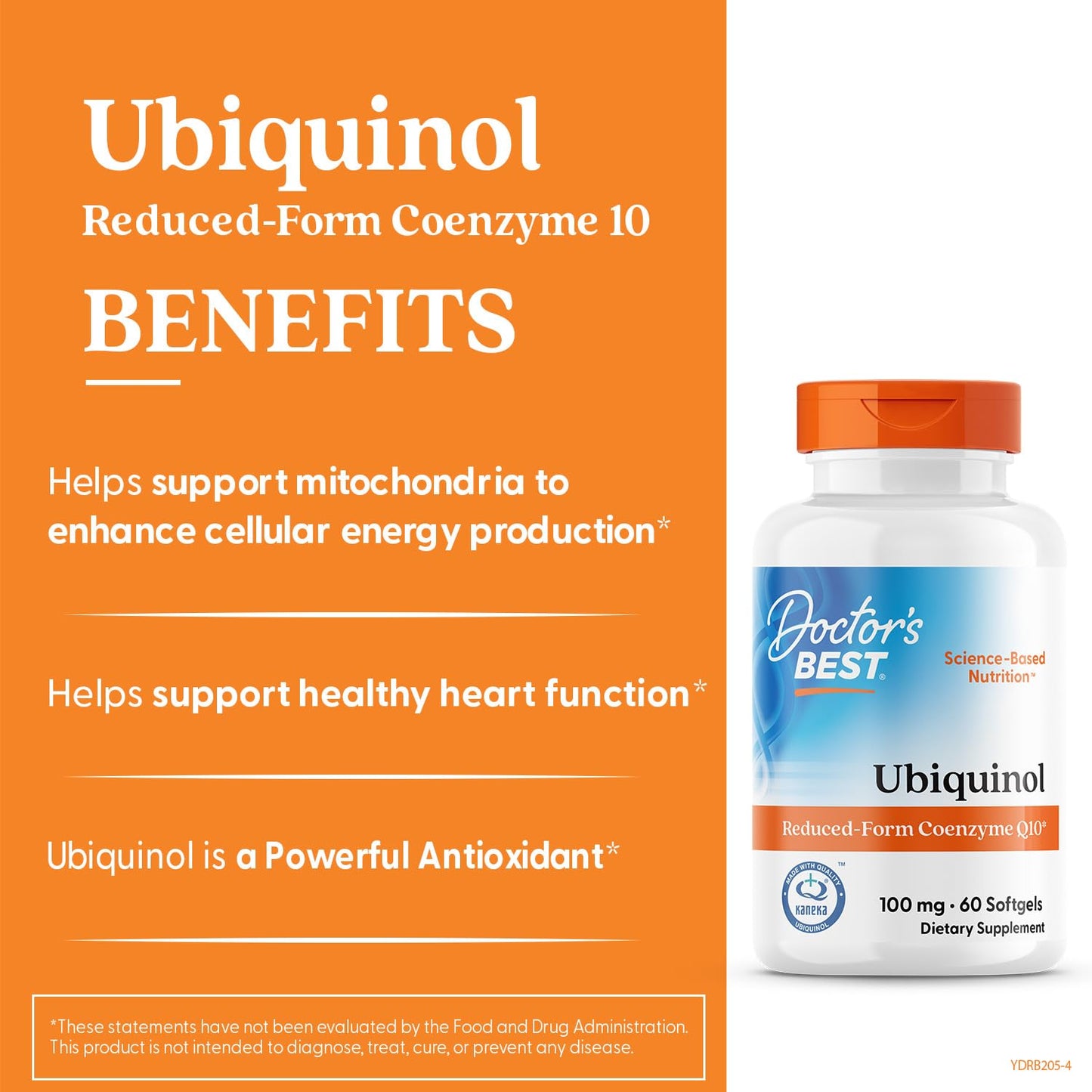 Doctor's Best Kaneka Ubiquinol 100 mg Supplement for Men & Women - Reduced Form CoQ10, Coenzyme Q10 100mg for Antioxidant & Heart Health Support, Non GMO, Gluten Free, Soy Free - 60 Softgels