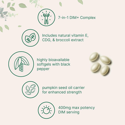 Micro Ingredients DIM+ Supplement 400mg for Men & Women | 240 Softgels with Pumpkin Seed Oil | Highly Bioavailable 7-in-1 Complex with Vitamin E, CDG, Broccoli & Black Pepper Extract