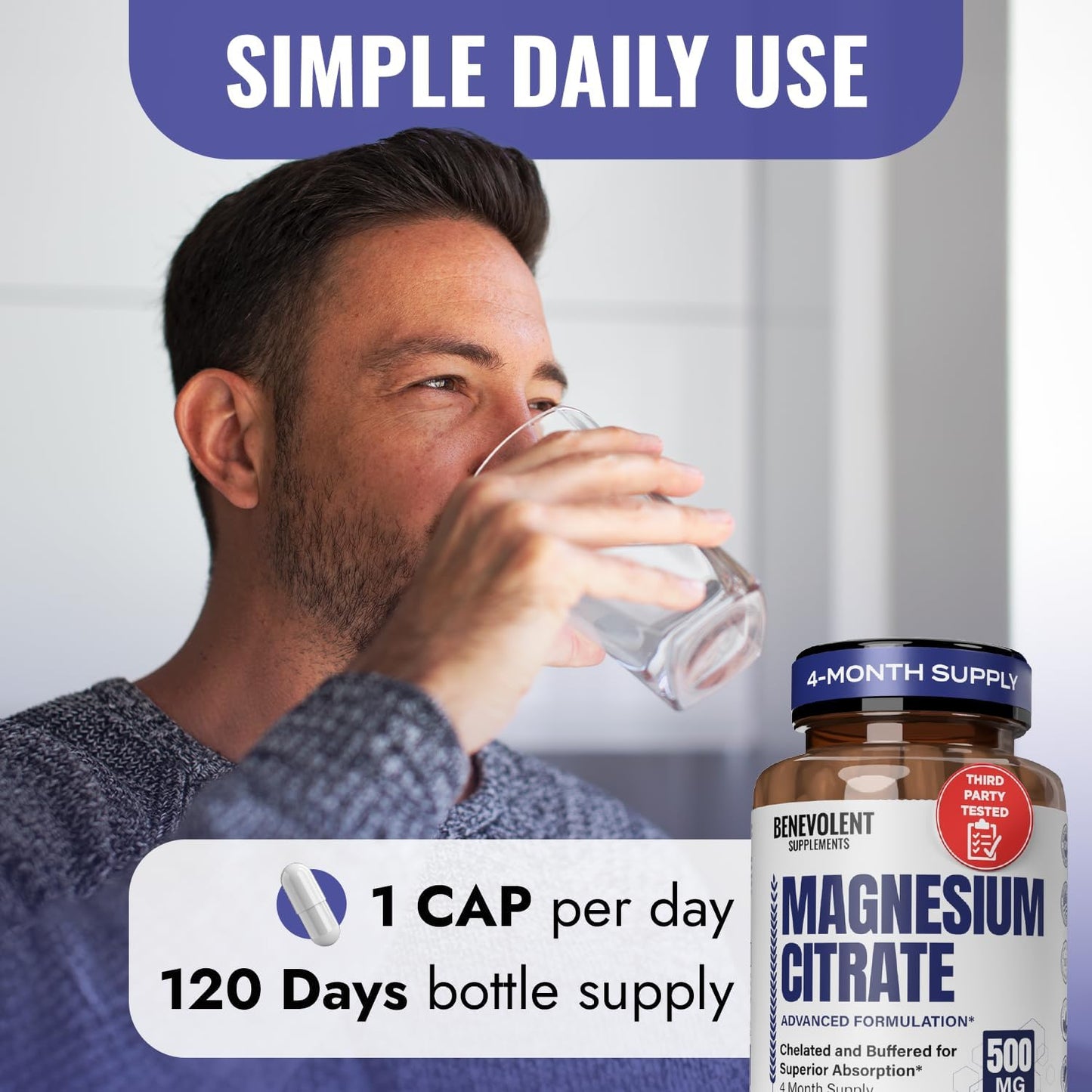 Premium Magnesium Capsules 500mg, High Absorption Formula Chelated Buffered Citrate to Support Digestion, Bone, Sleep & Muscle Health – Magnesium Citrate - 120 Capsules