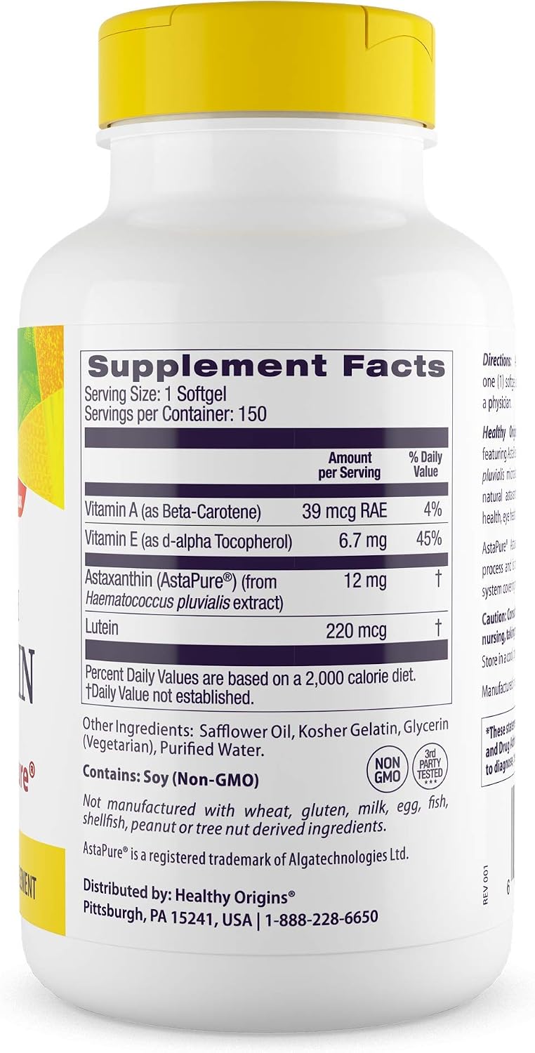 Healthy Origins Astaxanthin AstaPure 12 mg, 150 Softgels