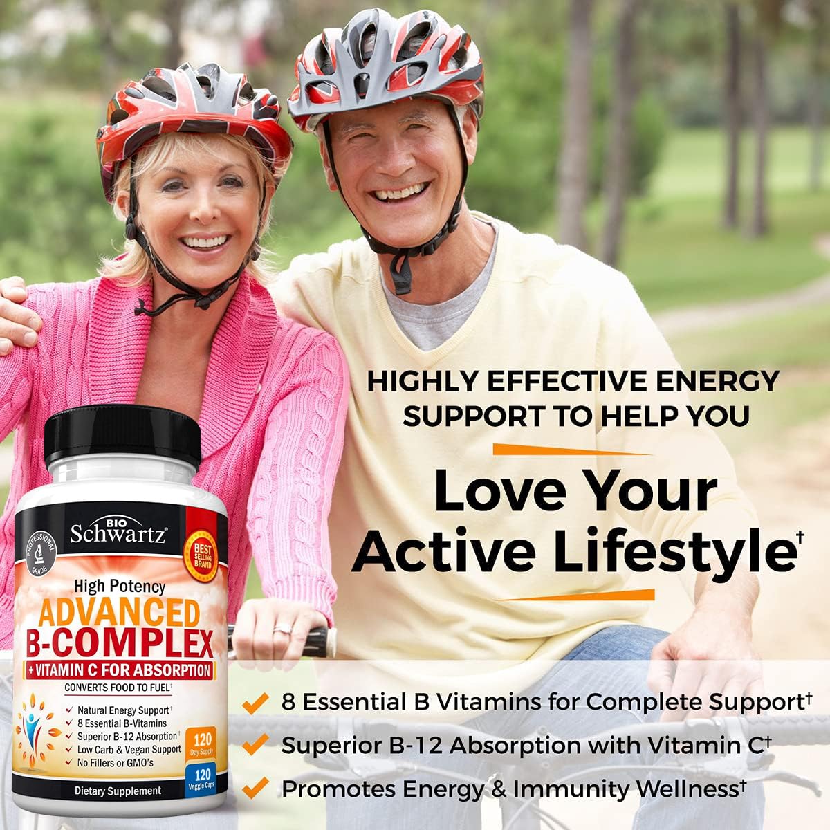 Vitamin B Complex with Vitamin C for Maximum Absorption, 60 Capsules
