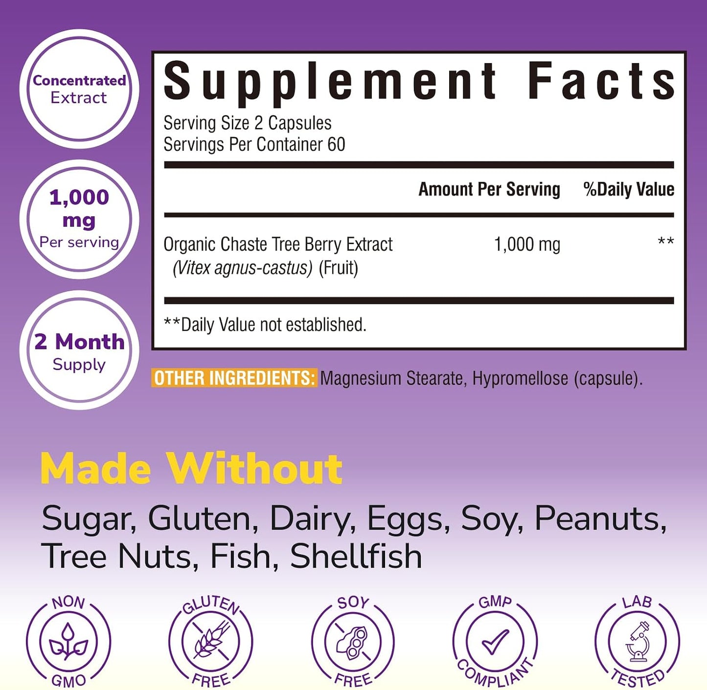 Organic Vitex Chasteberry Supplement for Women, Hormone Balance, Fertility Support, Healthy Menstrual Cycle, Vegan, 120 Capsules