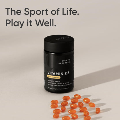 Sports Research® Vitamin K2 as MK-7 100mcg with Coconut MCT Oil - 60 Veggie Softgels (2 Month Supply) Vegan Certified, Non-GMO Verified, Gluten & Soy Free