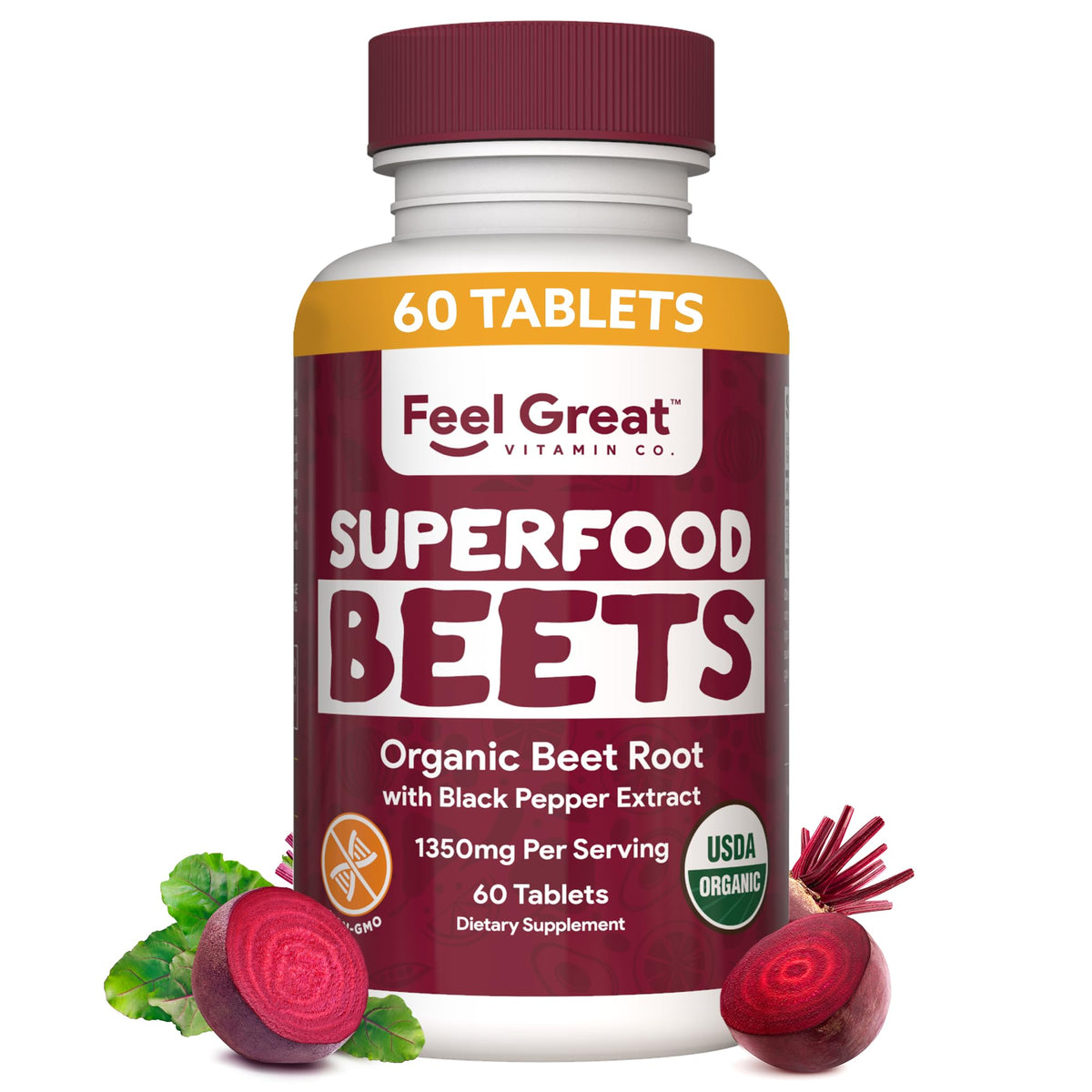 Organic Beet Root Powder Supplements (Tablets) by Feel Great Vitamin Co.| Beets Nitric