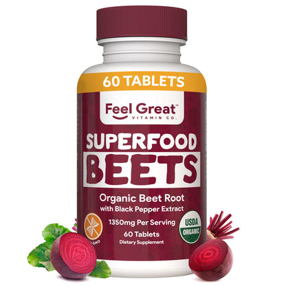 Organic Beet Root Powder Supplements (Tablets) by Feel Great Vitamin Co.| Beets Nitric