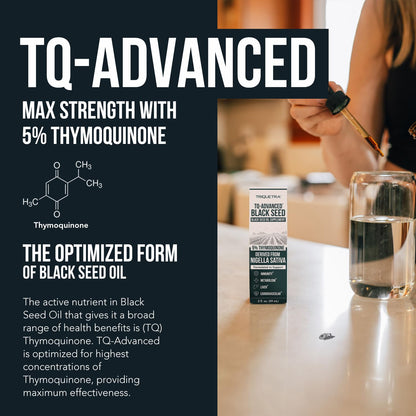 Black Seed Oil Softgels | 5% Thymoquinone - TQ-Advanced® | High Potency - 500 mg per Capsule - 15:1 Concentrate from Nigella Sativa Extract, Raw Form, Vegan Formula, Glass Bottle (60 Softgels)