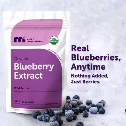 Micro Ingredients Organic Blueberry Extract Powder, 10oz | Natural Fruit Flavor | Freeze-Dried Wild Blueberries Source | No Sugar & Additives | Great for Drinks, Smoothie, & Beverages | Non-GMO & Vegan