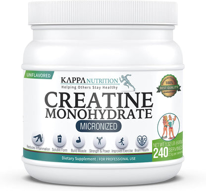 Kappa Nutrition Creatine Monohydrate Powder, Pure Amino Acid Formula, Supports Muscle Strength, Cellular Energy & Mental Focus* Gluten-Free, Keto, 2.25g per Scoop, 240 Servings, Net Wt. 1.32 LB (600g)