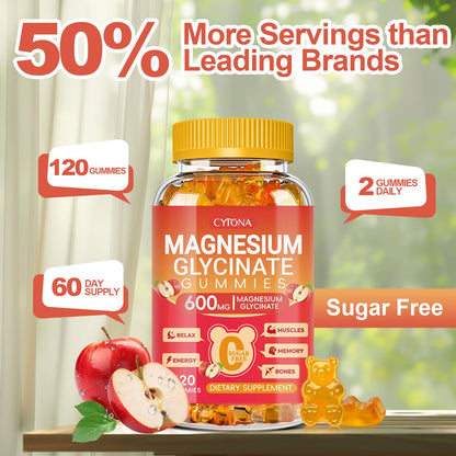 Magnesium Glycinate Gummies 600mg, Sugar Free Magnesium Gummies for Adults