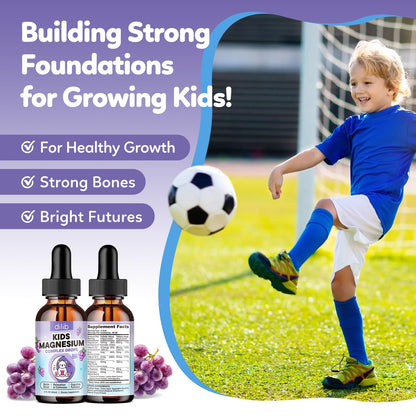 Kids Magnesium Liquid Drops - Liquid Magnesium Glycinate for Kids, Citrate Supplement with L-theanine, Omega-3, Vitamin B12, D3 for Sleep, Calm, Relaxation, Brain, Bones, Strawberry 2 Fl Oz