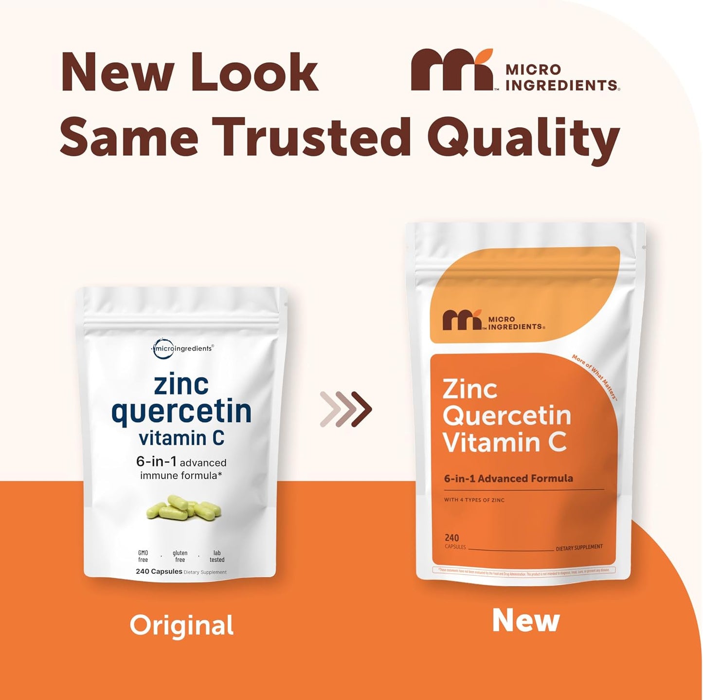 Micro Ingredients Quercetin with Vitamin C & Zinc, 240 Capsules | 6‑in‑1 Formula with Quercetin, Vitamin C & 4 Zinc Forms (Picolinate, Citrate, Glycinate, Gluconate) | Non‑GMO
