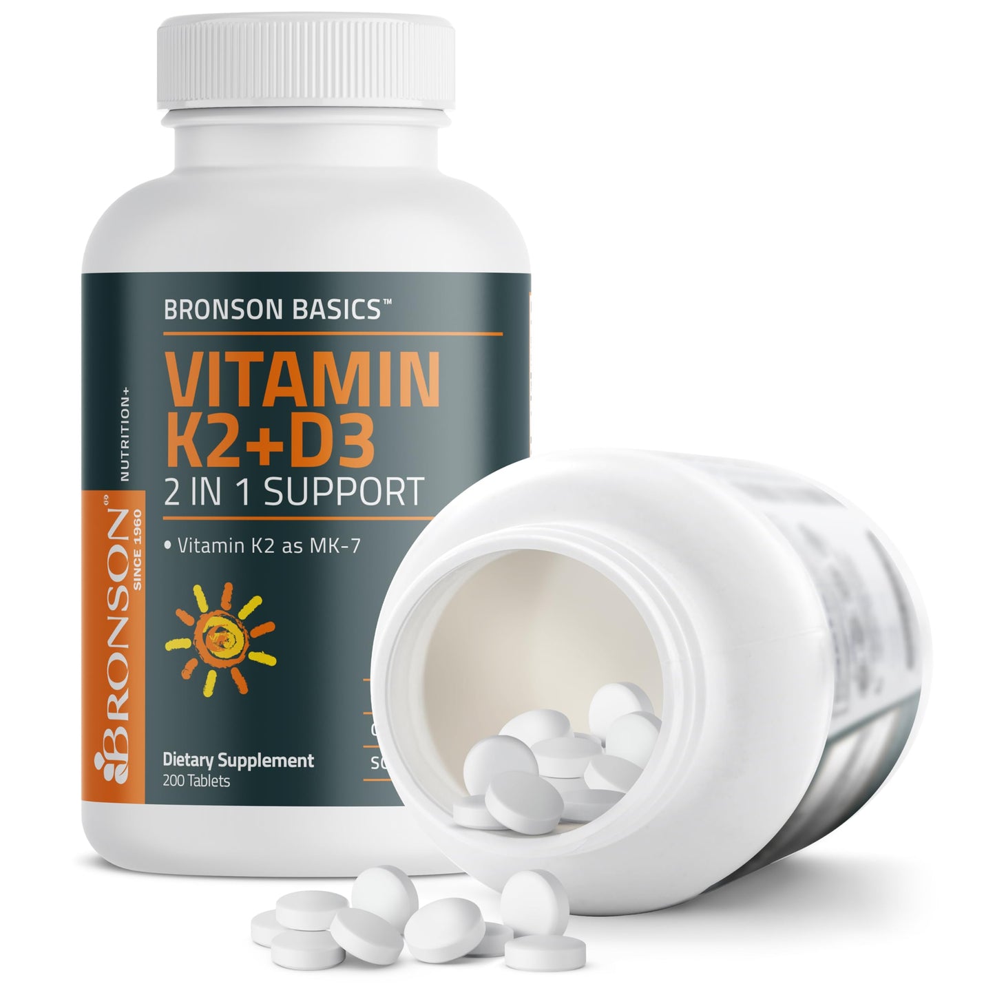 Bronson Vitamin K2 D3 (MK7) Supplement 2-in-1 D3 & K2 Complex, 120 Tablets | Bone, Immune & Heart Health Support, Gluten-Free, Soy-Free, Non-GMO, Vitamin D3 5000 IU (125 mcg) & 90 mcg K2 MK-7