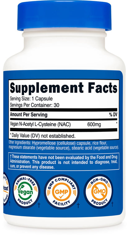 Nutricost N-Acetyl L-Cysteine (NAC) 600mg, 180 Capsules | GMO-Free And Gluten Free