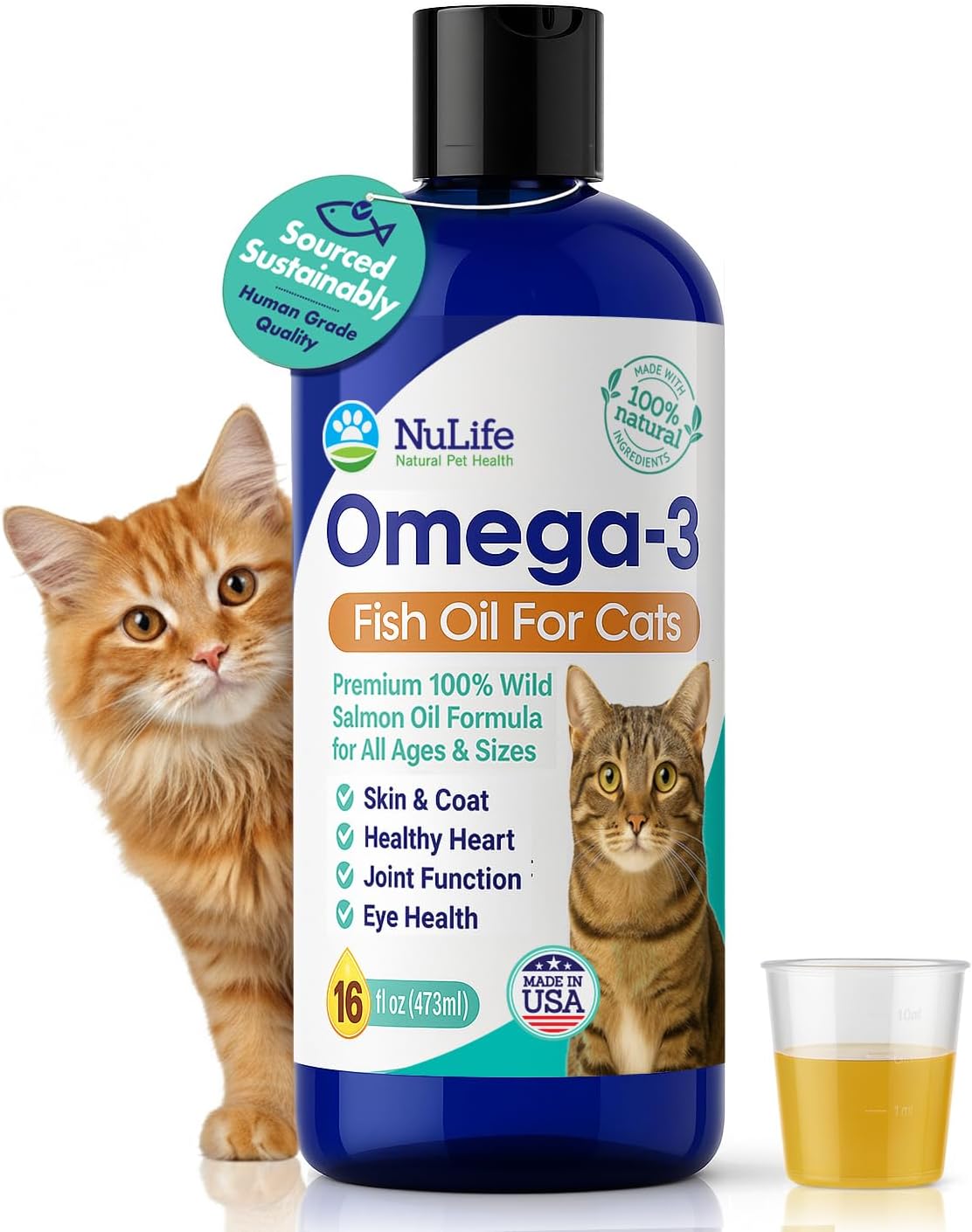 Premium Omega 3 Fish Oil for Cats - Wild Alaskan Salmon Oil Supplement for Skin and Coat - Liquid Cat Supplement for Shedding Control & Cat Dandruff