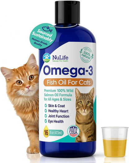 Premium Omega 3 Fish Oil for Cats - Wild Alaskan Salmon Oil Supplement for Skin and Coat - Liquid Cat Supplement for Shedding Control & Cat Dandruff
