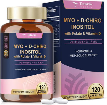 Totaria Myo-Inositol & D-Chiro Inositol Supplement Capules 3075mg, Plus Multivitamin Vitamin D3, Folate, Ideal 40:1 Ratio - Hormonal Balance for Women & Ovarian* Support | Vegan, Non GMO - 120 Caps