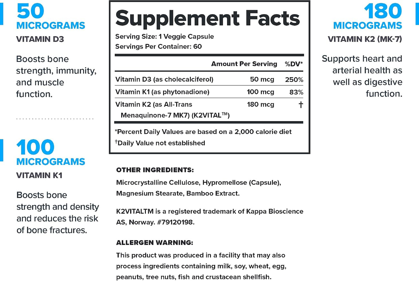 LEGION Vitamin D+K Natural & Effective Formulation - Vitamin D3, K2 & K for Immunity Boost - K1, K2 & D3 Vitamin Supplement to Boost Bone Density and Health - Vitamin K2 & K1 for Heart Support