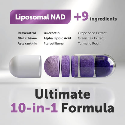 Micro Ingredients Liposomal NAD+ Ultimate Complex 1,000mg | 60 Veggie Capsules | NMN Pathway Formula | 10-in-1 with Resveratrol, Glutathione, & Astaxanthin | NAD Supplement for Women & Men