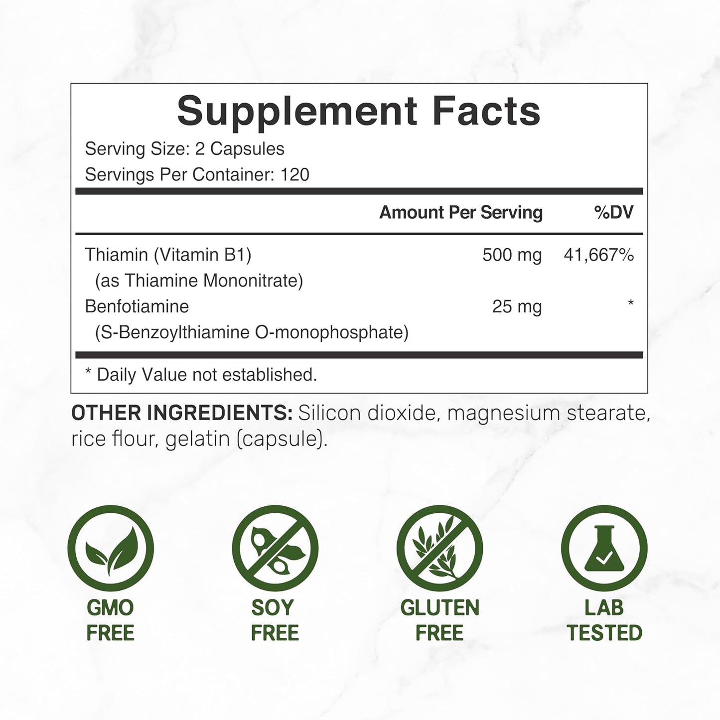 DEAL SUPPLEMENT Vitamin B1 500mg with Benfotiamine, 240 Capsules – 2 in 1 Enhanced Formula – Fat & Water Soluble Thiamine B1 Supplement – Third Party Tested, Non-GMO, No Gluten