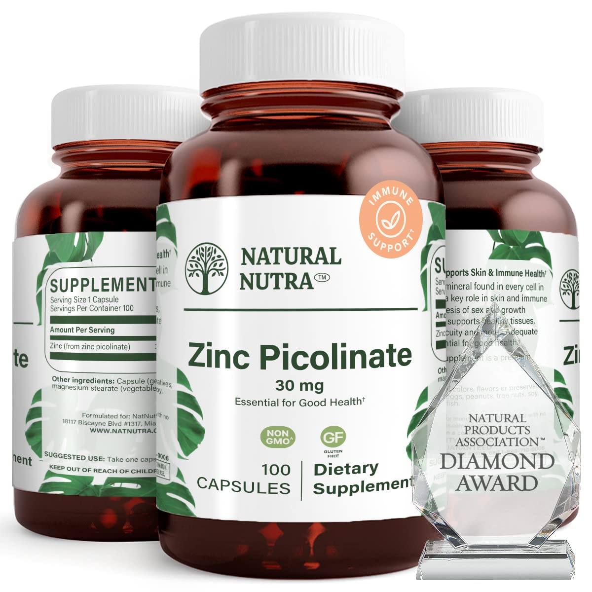 Natural Nutra Zinc Picolinate 30 mg, Double Strength, Raw and Pure, Highly Bioavailable Supplement for Growth and Immune Support, Helps Promote Skin Health, Helps Support Metabolic System 100 Capsules