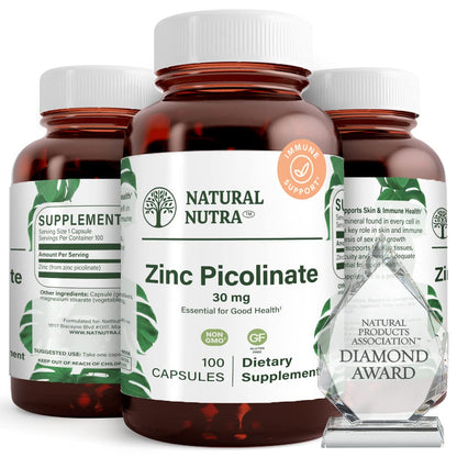 Natural Nutra Zinc Picolinate 30 mg, Double Strength, Raw and Pure, Highly Bioavailable Supplement for Growth and Immune Support, Helps Promote Skin Health, Helps Support Metabolic System 100 Capsules