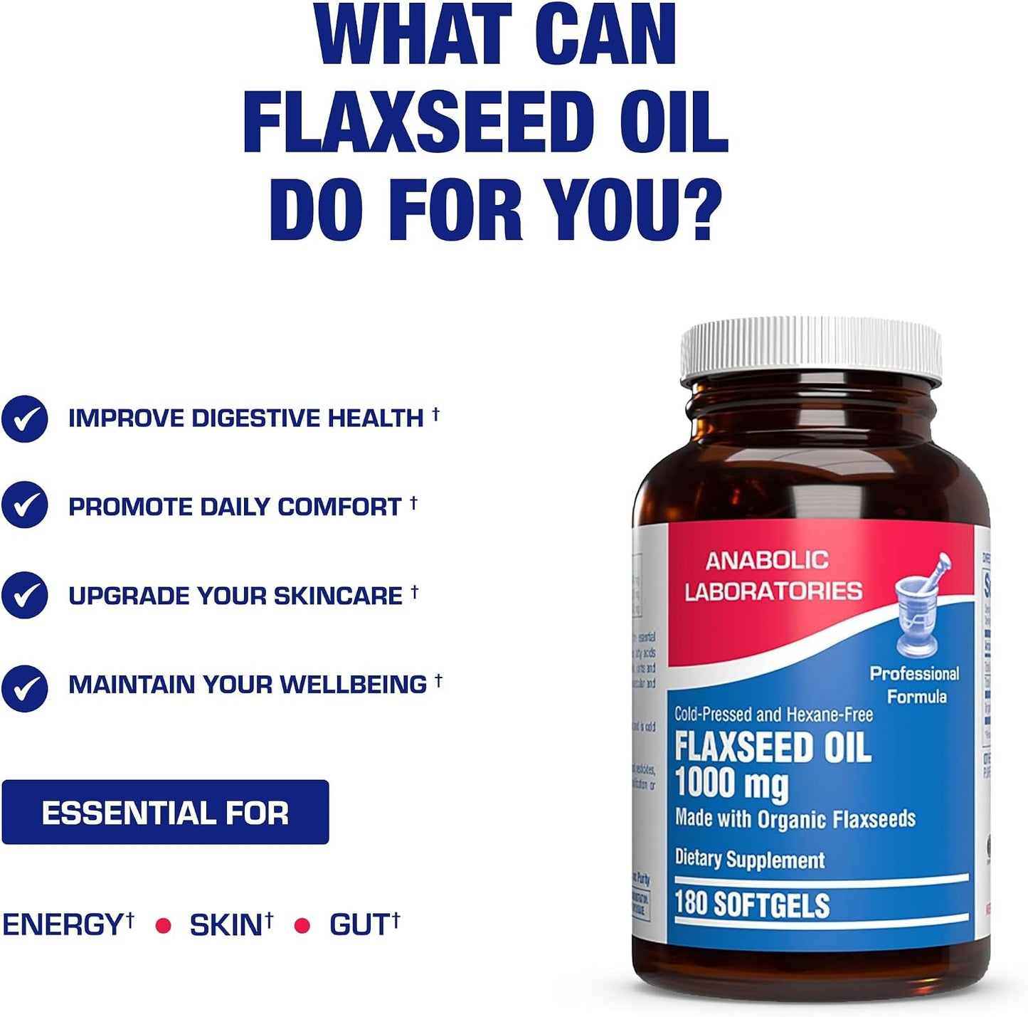 Cold Pressed Organic Flaxseed Oil 1000mg Softgels - Non GMO Organic Flax Seed Oil Rich in Naturally Occurring Omega 3 6 9 for Full Body Benefits - Fish Free Omega 3 Supplement (180 Softgels)