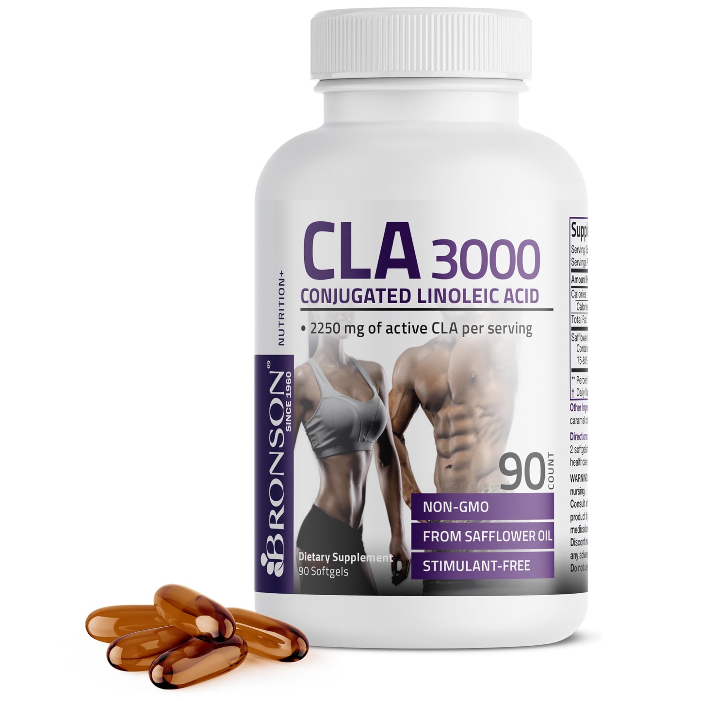 Bronson CLA 3000 Extra High Potency Supports Healthy Weight Management Lean Muscle Mass Non-Stimulating Conjugated Linoleic Acid 120 Softgels | 2250 mg Active CLA per Serving, Non-Stimulating, 100% Safflower Oil, Lean Body Mass Support, Non-GMO