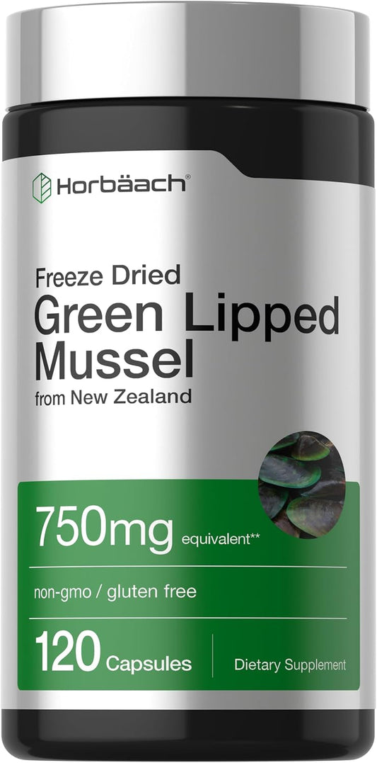 Horbäach Green Lipped Mussel |120 Capsules | from New Zealand | Premium Freeze Dried Mussel Powder | Non-GMO and Gluten Free