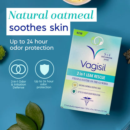 Vagisil 2-in-1 Leak Rescue Intimate Feminine Wipes for Women, Gynecologist Tested