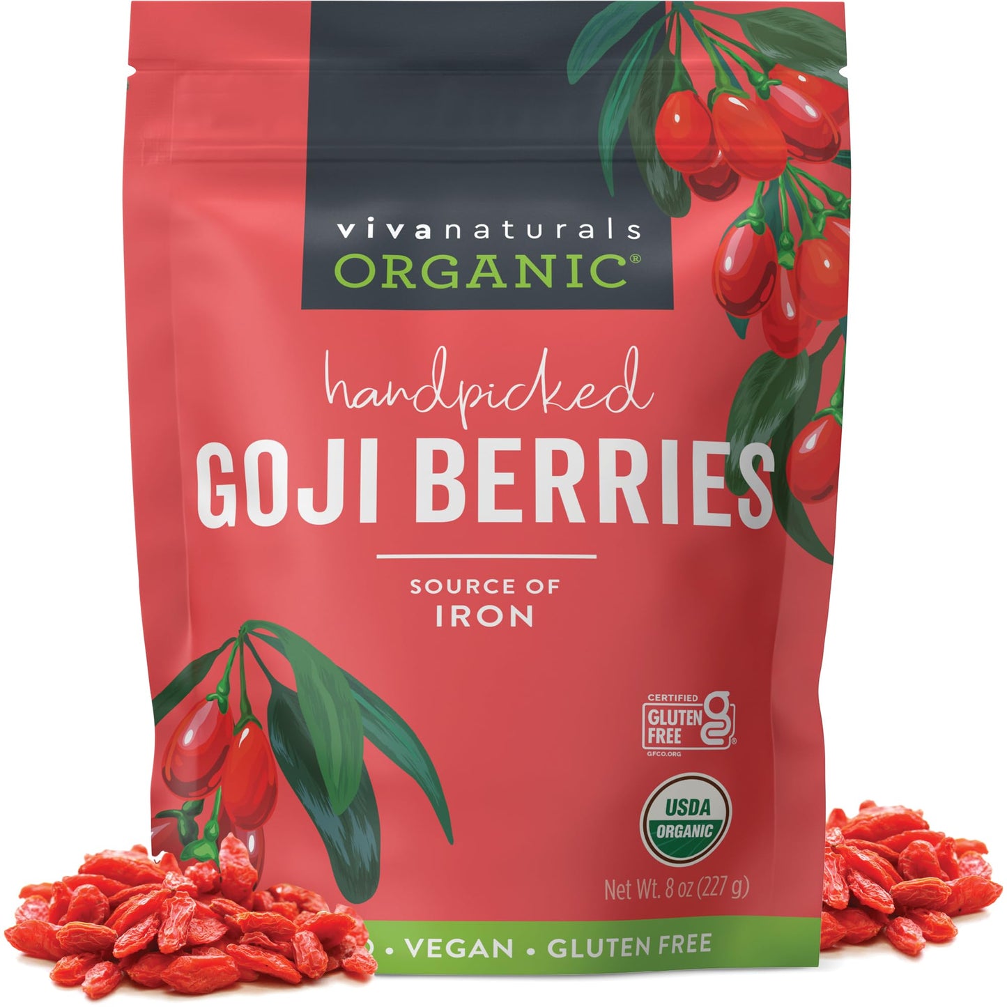 Viva Naturals Organic Dried Goji Berries, 1 lb (454 g) – Non-GMO, Vegan Wolfberries, Perfect for Goji Berry Tea, Smoothies, Baking & Snacking