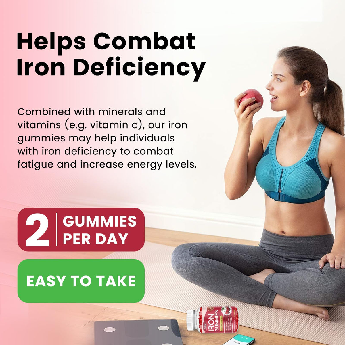 Iron Gummies with Multivitamin, Iron Supplement for Women & Men with Zinc, Vitamin B Complex & C, B12, Folate - Blood Builder & Energy Support for Adults & Kids - Strawberry Flavor, Vegan 60 Gummies