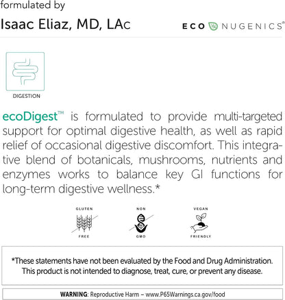 EcoNugenics EcoDigest Digestive Health Supplement - 60 Capsules- Digestive Support - Herbs, Medicinal Mushrooms & Enzymes
