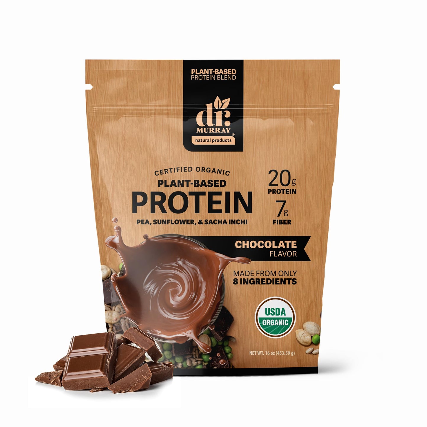 Dr. Murray's USDA Organic Plant Based Protein Powder | 20g Protein | 6g Fiber | Vegan & Keto | Gluten & Dairy Free | Low Carb | No Added Sugar | Matcha, 1 lb.