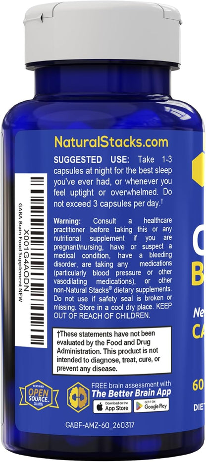 GABA Brain Food, Sleep & Relaxation Support with L-Citrulline, 120 Count | 633mg Gamma Aminobutyric Acid Supplement with Grape Seed Extract - Supports Sleep Function & Mood - Natural Stacks