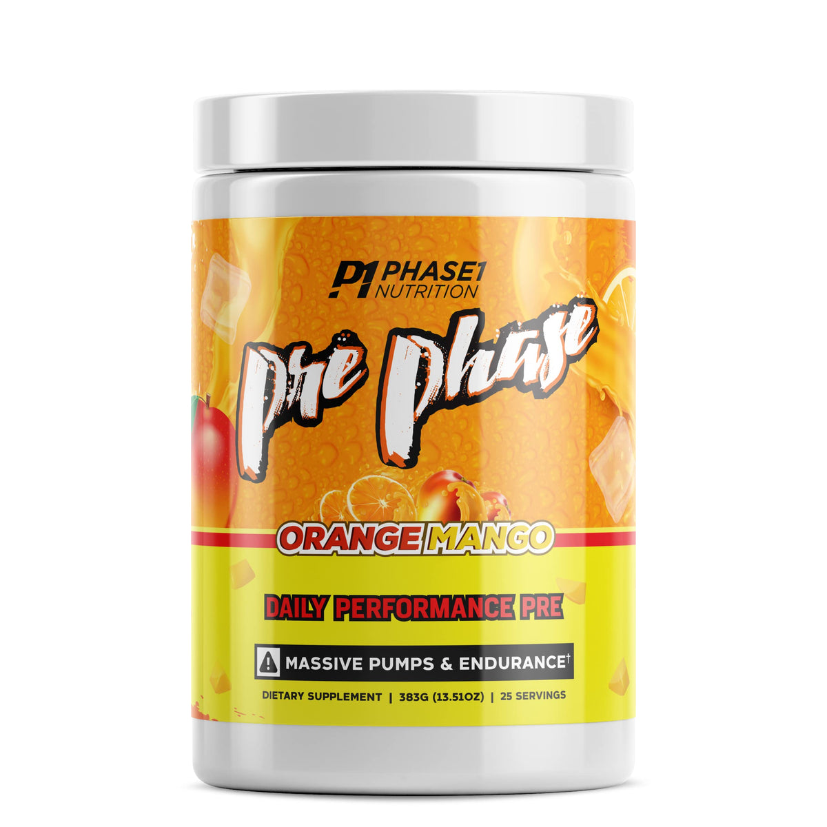 Pre Phase Daily Driver Orange Mango Pre Workout with 325mg Caffeine, Vitamin B12