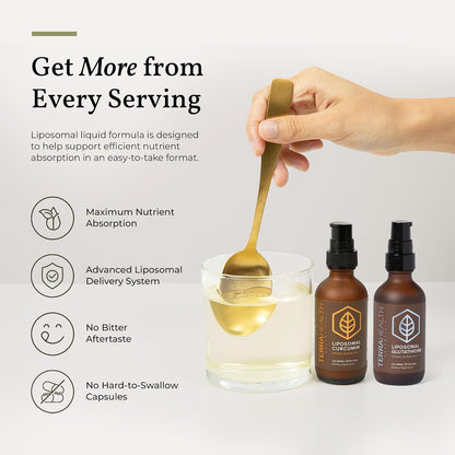 Terra Health Essentials Liposomal Glutathione & Curcumin Bundle - Antioxidant Immune, Skin & Mobility Support - Maximum Absorption & Great Tasting - Non-GMO, Vegan - 2oz Each, 30 Day Supply
