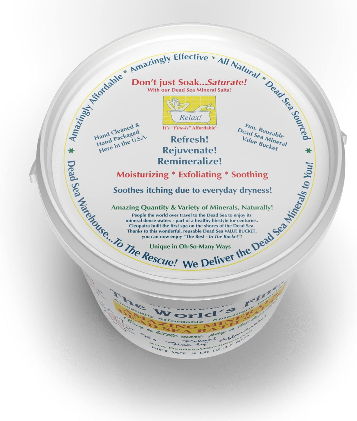 Dead Sea Warehouse-Amazing Minerals Dead Sea Bath Salts,100% Full Mineral Therapeutic Bath Salts, Detoxifying & Moisturizing, Exfoliating for Dry Skin, Unscented(5 lbs)