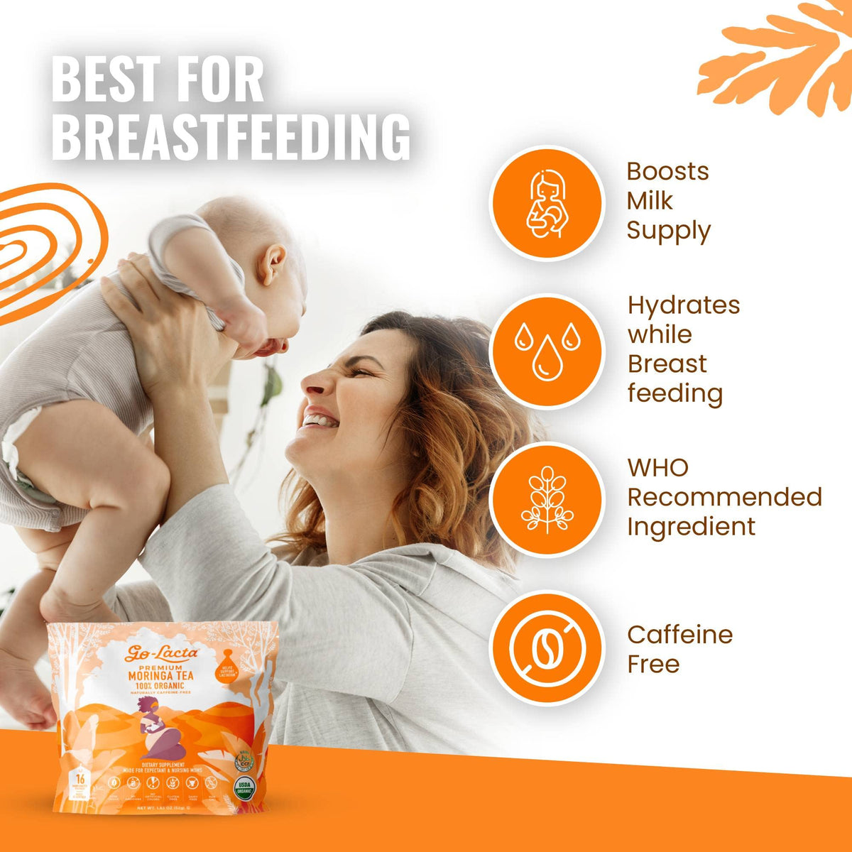 Go-Lacta Premium Organic Moringa Tea for Breastfeeding Moms to Increase Breast Milk