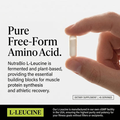 NutraBio L-Leucine Supplement - Optimal Amino Acid for Muscle Growth & Recovery - Naturally Fermented Free Form Leucine Amino Acids Supplement- Vegan, Non-GMO, Gluten Free - 400mg, 180 Capsules