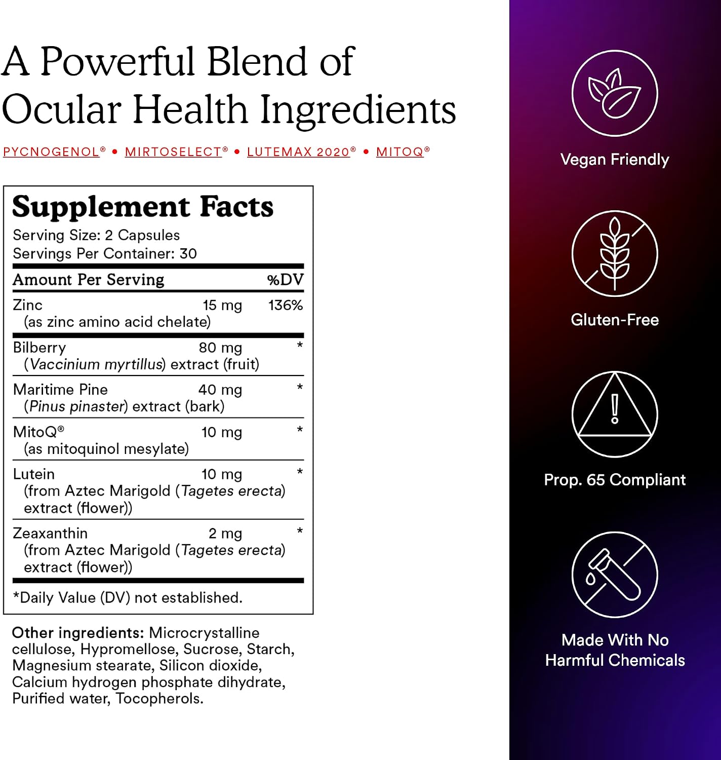 MitoQ +Eye – Eye Health Supplement with Lutein & Zeaxanthin (5:1 Ratio), Bilberry, Maritime Pine Bark, Zinc, Mitoquinol | Supports Macular Health, Visual Clarity & Blue Light Defense