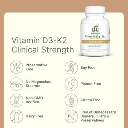 Dr. Murray's Vitamin D3-K2 Supplement with Coconut Oil MCTs -5,000 IU-Gluten Free - Non-GMO- Vegan Capsules | Third-Party Tested | GMP Certified | 60 Count