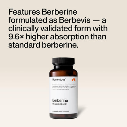 Momentous Berberine - Natural Bioavailable Supplement Formulated from Plant Alkaloid to Help Support Metabolic & Cardiovascular Health - Vegan - Gluten Free - NSF Certified for Sport - 60 Servings